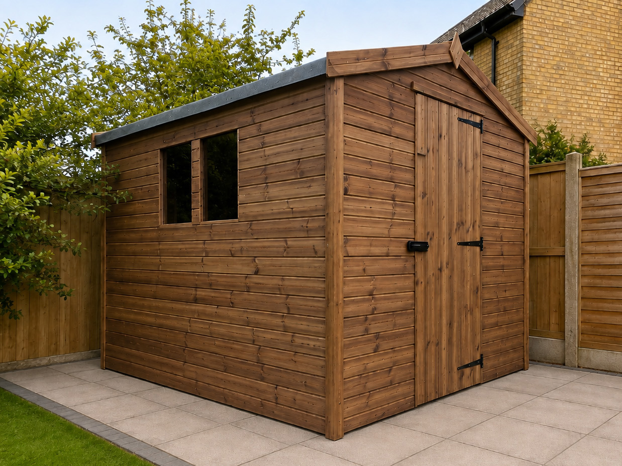 Tanalised pressure-treated wooden shed