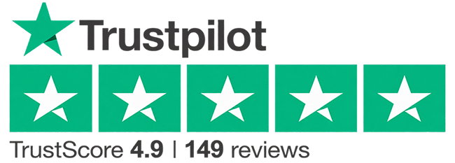 Trustpilot 4.9 score based on 149 reviews